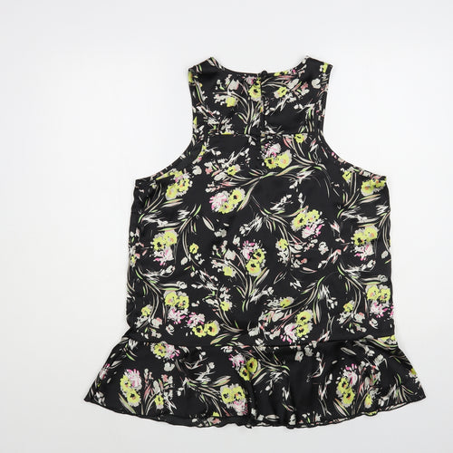 NEXT Womens Black Floral Polyester Basic Blouse Size 14 Round Neck