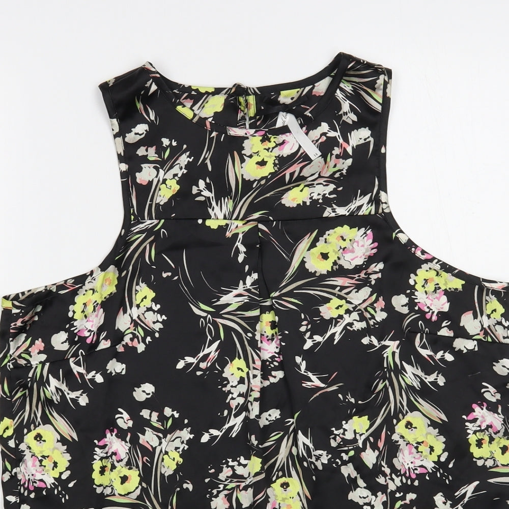 NEXT Womens Black Floral Polyester Basic Blouse Size 14 Round Neck