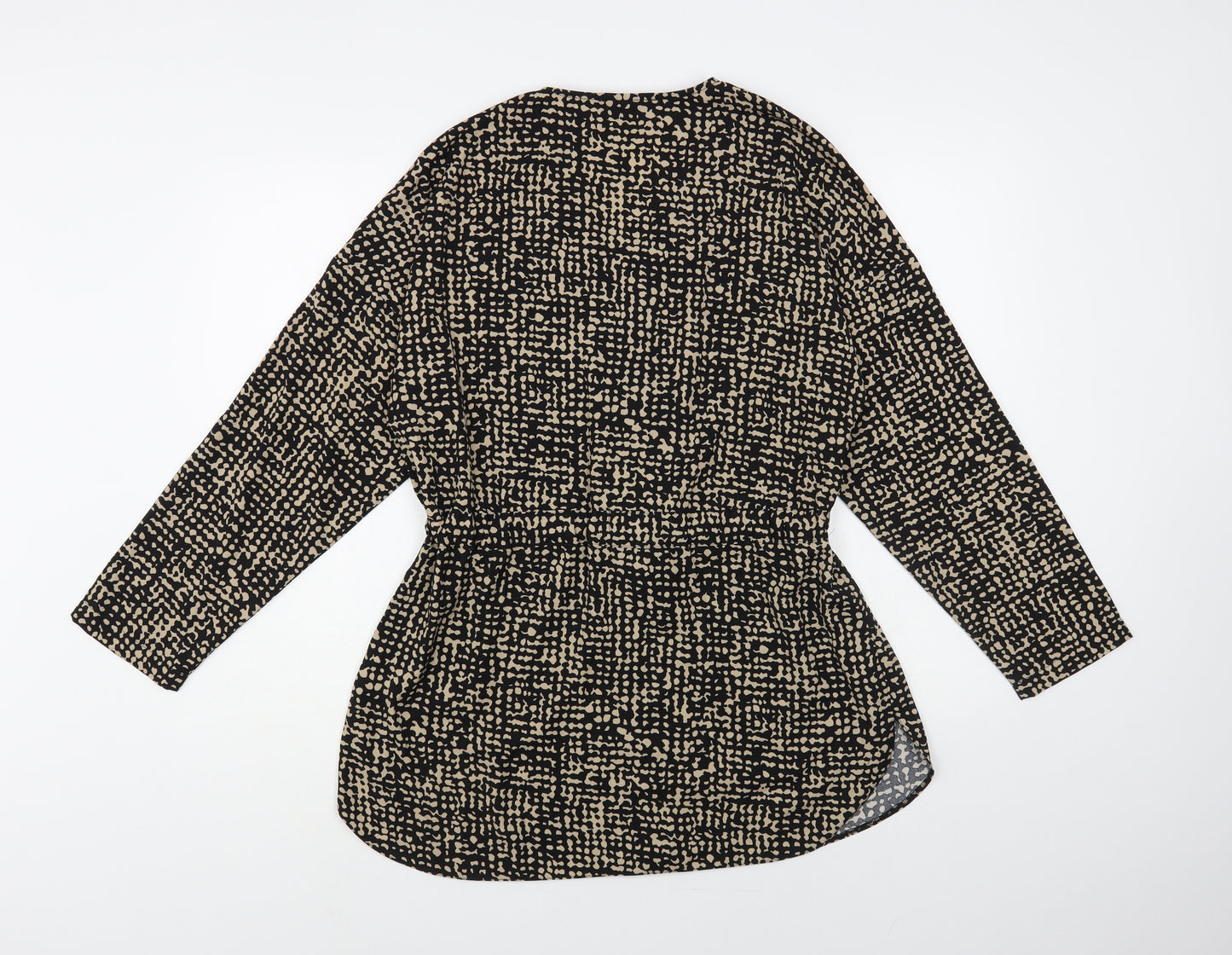 Primark Womens Black Geometric Polyester Tunic Blouse Size 12 V-Neck