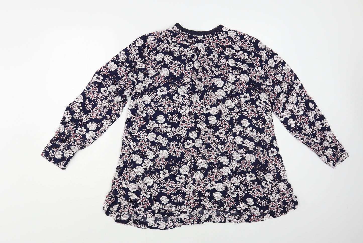 Olsen Womens Blue Floral Viscose Basic Blouse Size M V-Neck