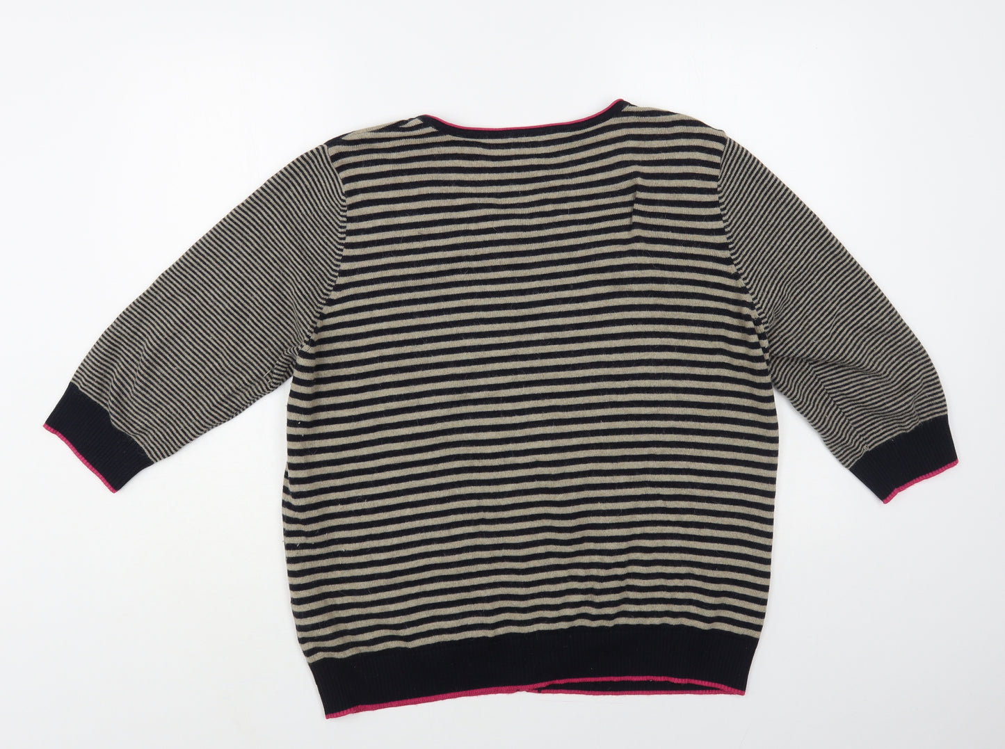 Per Una Womens Blue Round Neck Striped Cotton Cardigan Jumper Size 18 - Flower Detail