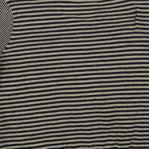 Per Una Womens Blue Round Neck Striped Cotton Cardigan Jumper Size 18 - Flower Detail