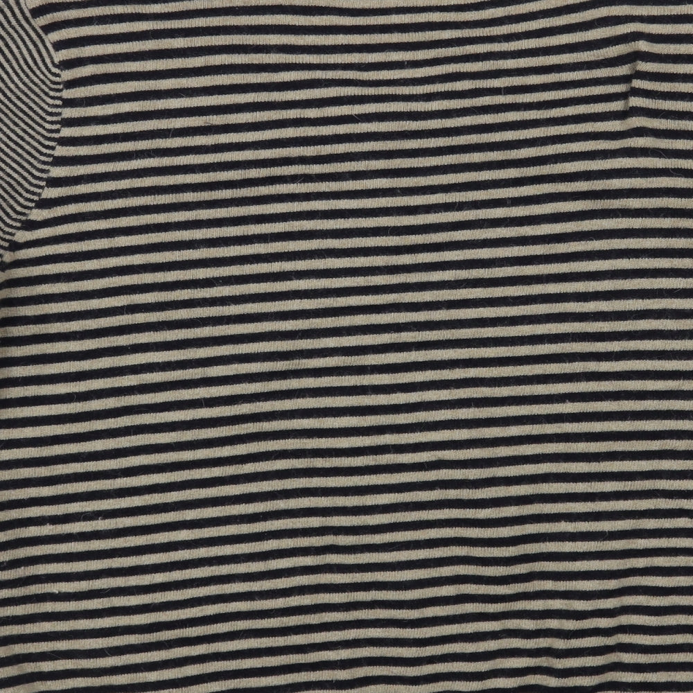 Per Una Womens Blue Round Neck Striped Cotton Cardigan Jumper Size 18 - Flower Detail