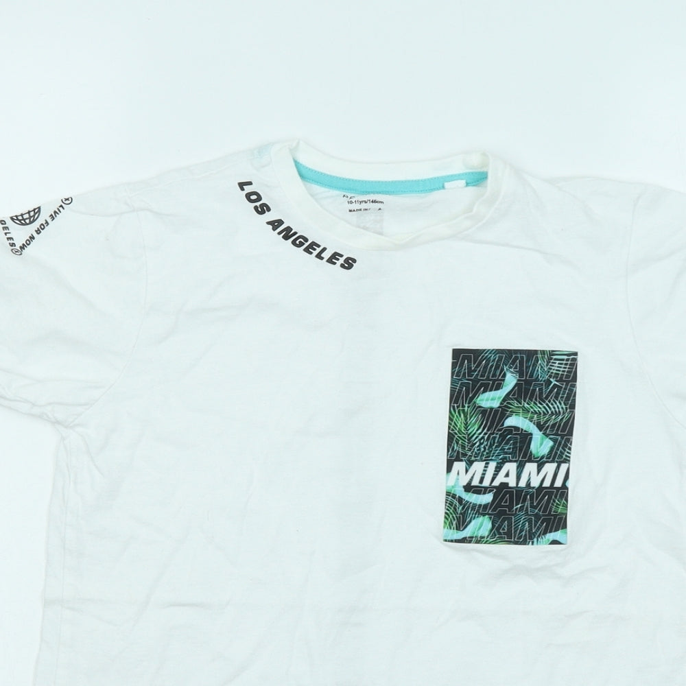 Primark Boys White Cotton Basic T-Shirt Size 10-11 Years Round Neck Pullover - Miami Los Angeles
