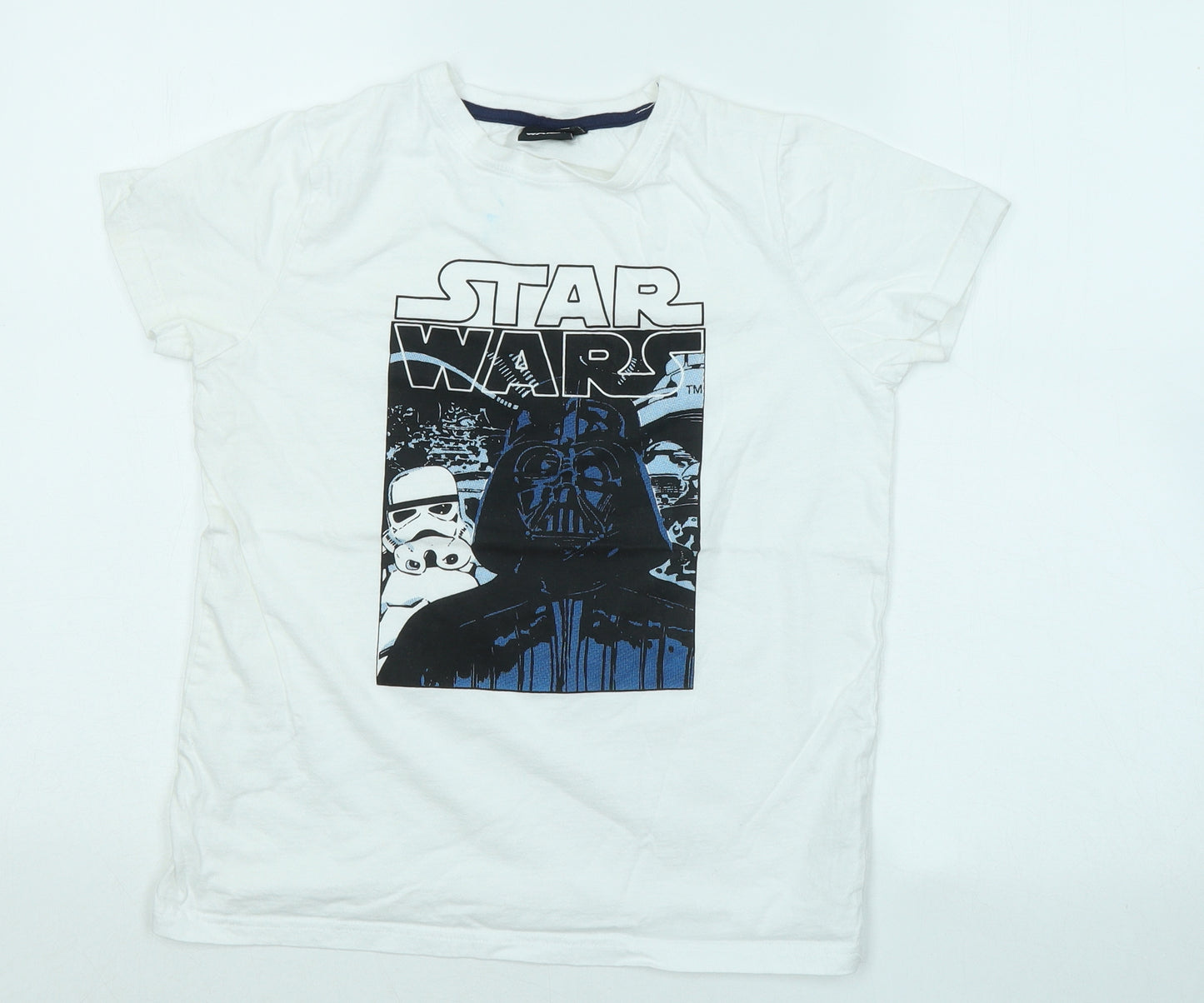 Primark Boys White Cotton Basic T-Shirt Size 11-12 Years Round Neck Pullover - Star Wars