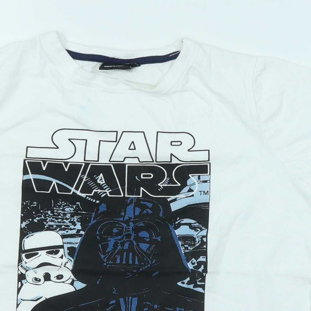Primark Boys White Cotton Basic T-Shirt Size 11-12 Years Round Neck Pullover - Star Wars