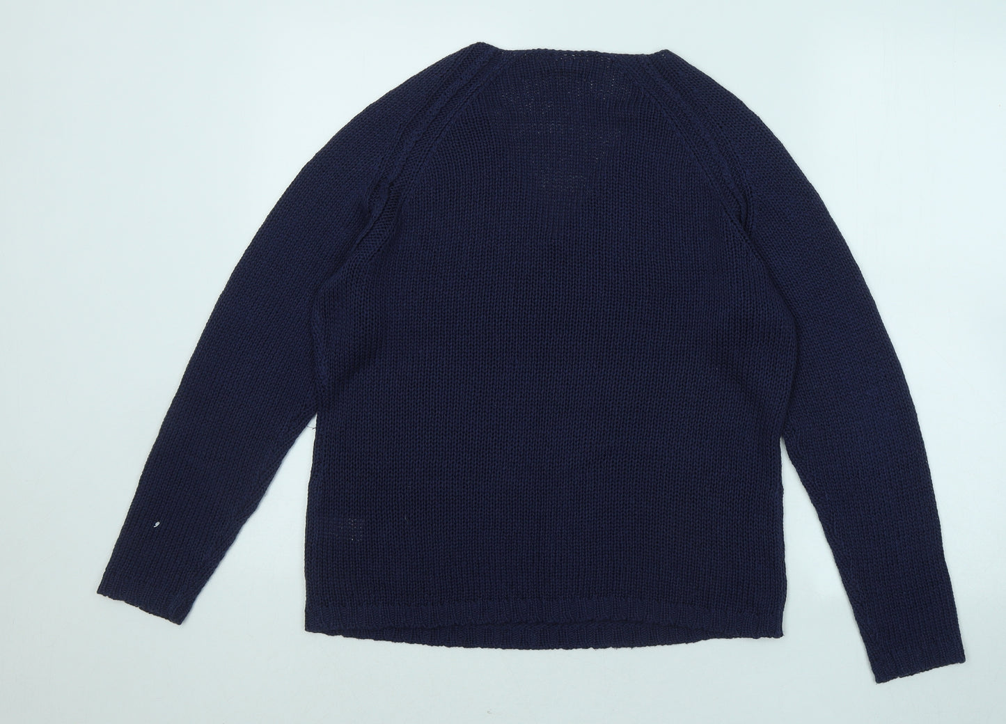 Avenue Womens Blue V-Neck Acrylic Pullover Jumper Size M