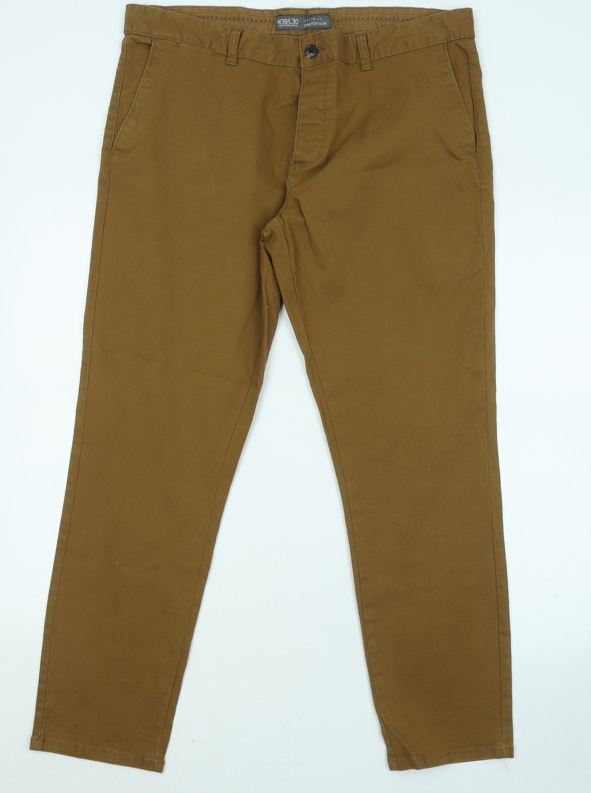 Primark Mens Brown Cotton Chino Trousers Size 38 in L30 in Regular Zip