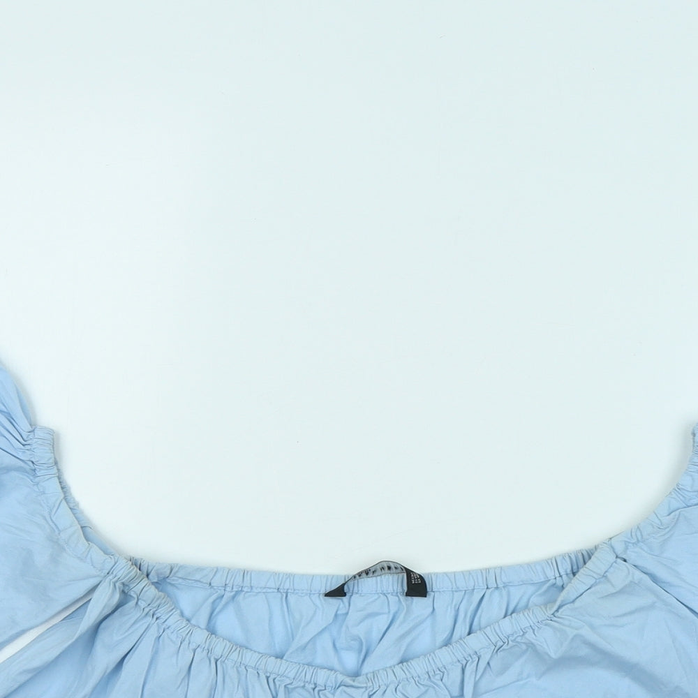 Zara Womens Blue Viscose Basic T-Shirt Size XS Round Neck - Off The Shoulder