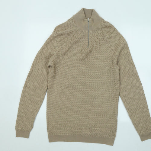 ASOS Mens Beige Mock Neck Geometric Acrylic Pullover Jumper Size M