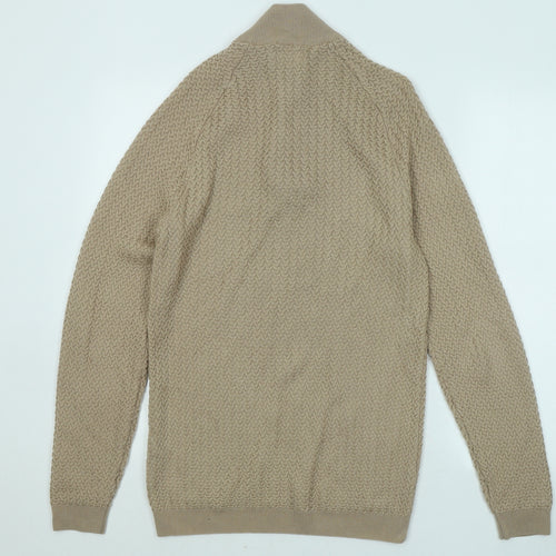 ASOS Mens Beige Mock Neck Geometric Acrylic Pullover Jumper Size M