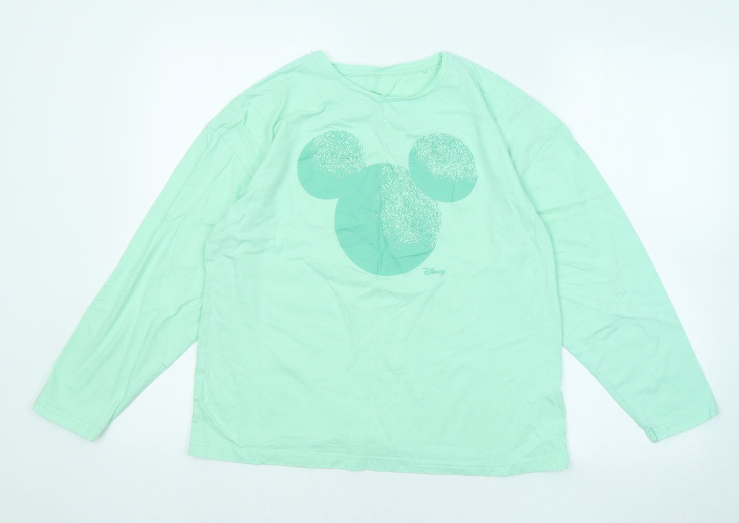 Disney Womens Green Cotton Basic T-Shirt Size L Round Neck - Mickey Mouse