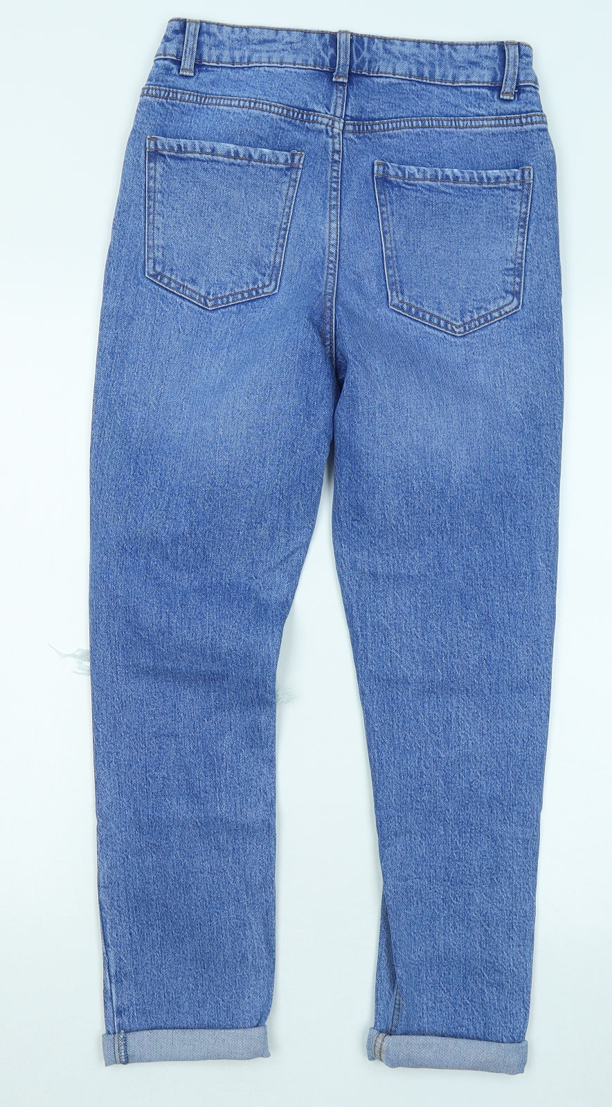 New Look Girls Blue Cotton Straight Jeans Size 13 Years Regular Zip - Distressed