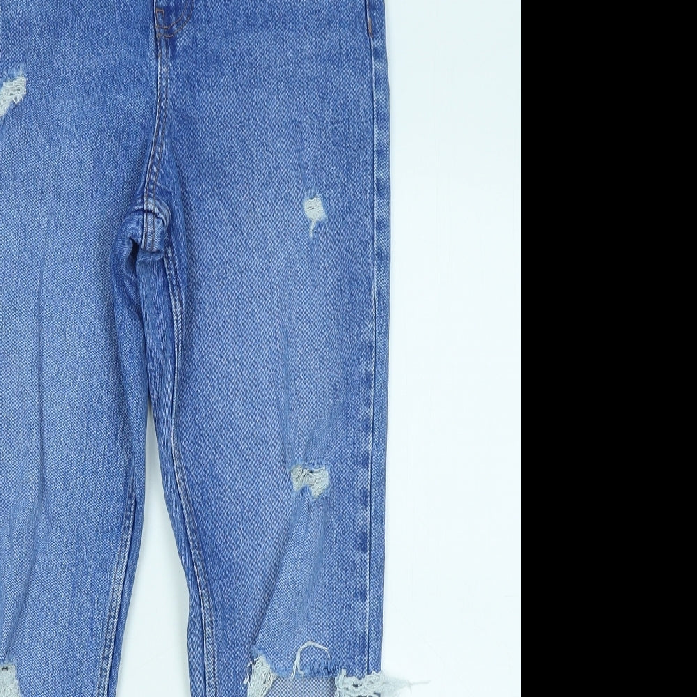 New Look Girls Blue Cotton Straight Jeans Size 13 Years Regular Zip - Distressed