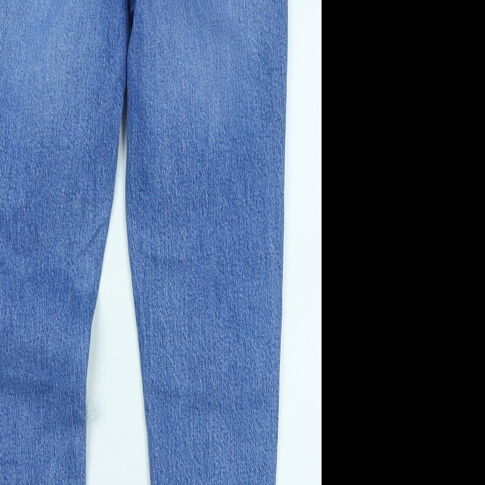 New Look Girls Blue Cotton Straight Jeans Size 13 Years Regular Zip - Distressed