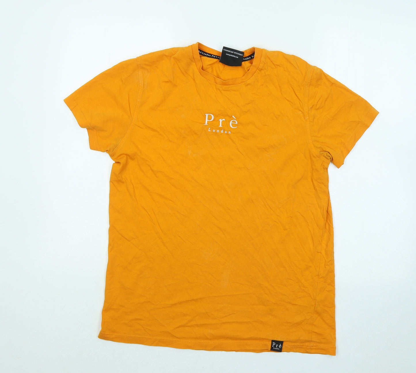 Pre London Mens Orange Cotton T-Shirt Size M Round Neck