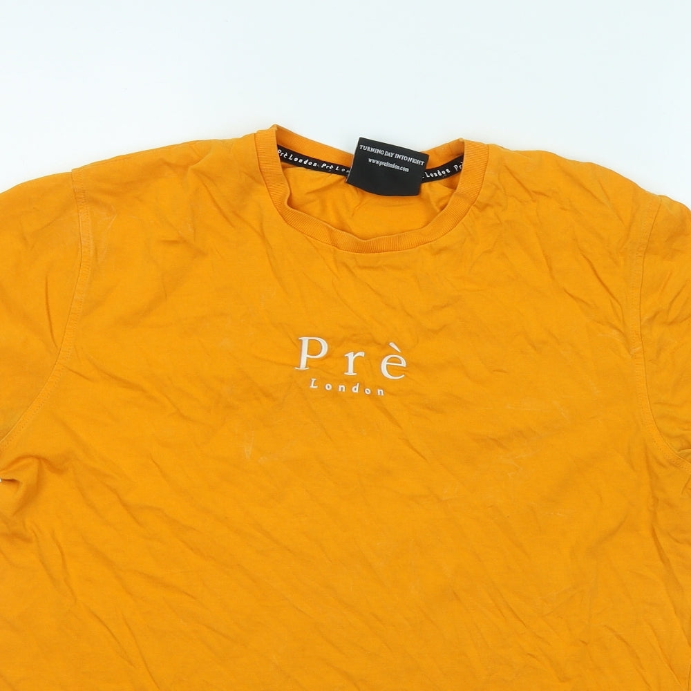 Pre London Mens Orange Cotton T-Shirt Size M Round Neck