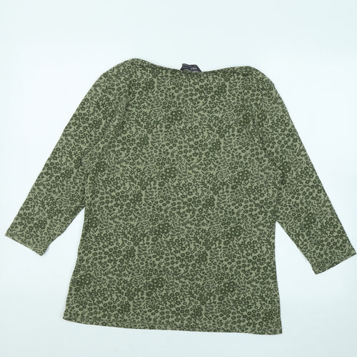 Marks and Spencer Womens Green Floral Cotton Basic T-Shirt Size 14 Round Neck