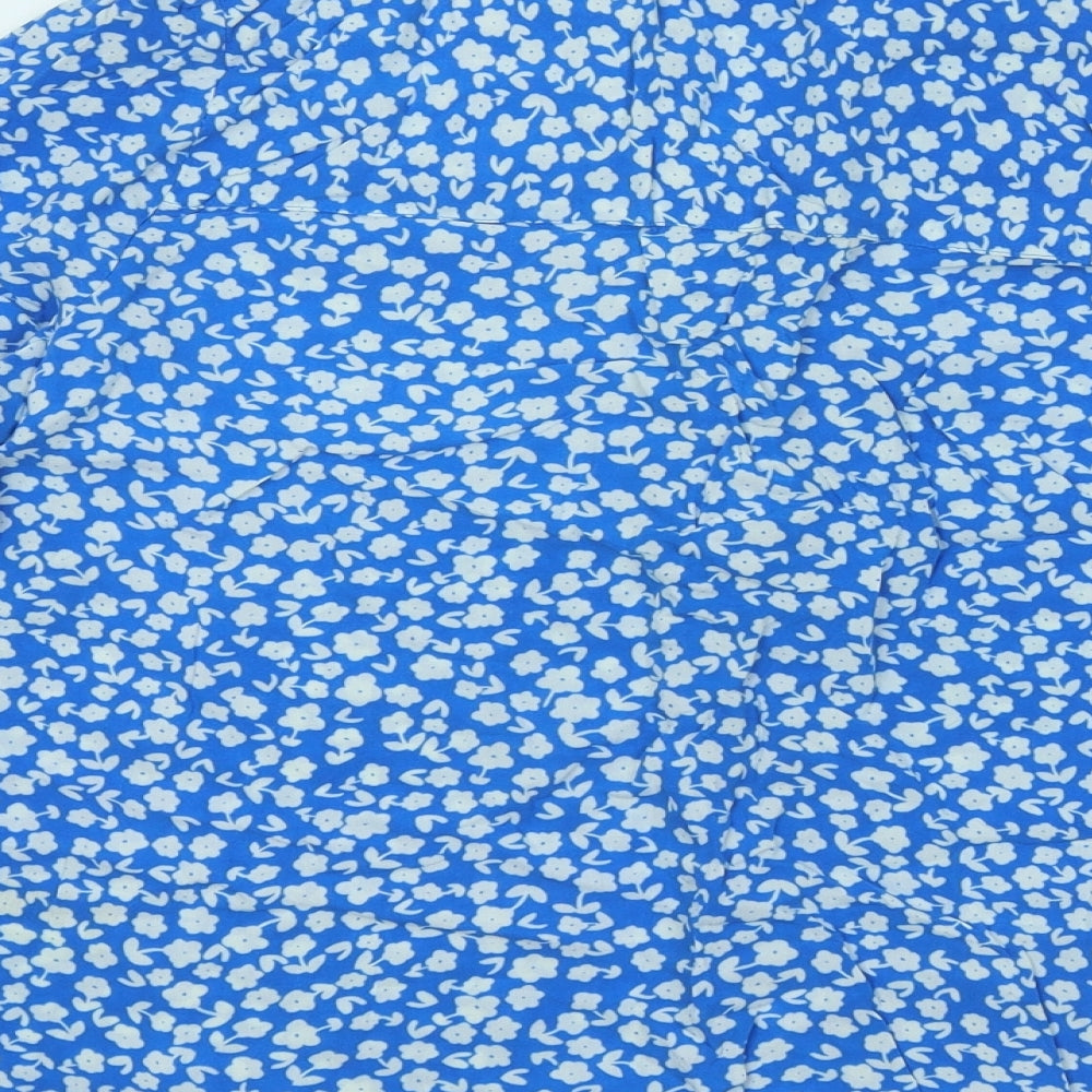 Marks and Spencer Womens Blue Floral Viscose Basic Button-Up Size 12 V-Neck