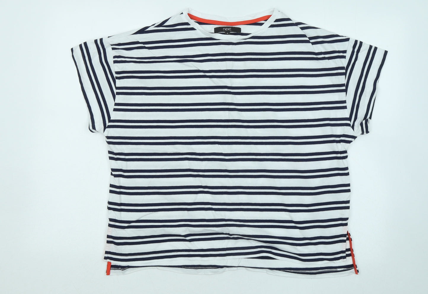 NEXT Womens Blue Striped Cotton Basic T-Shirt Size 14 Round Neck