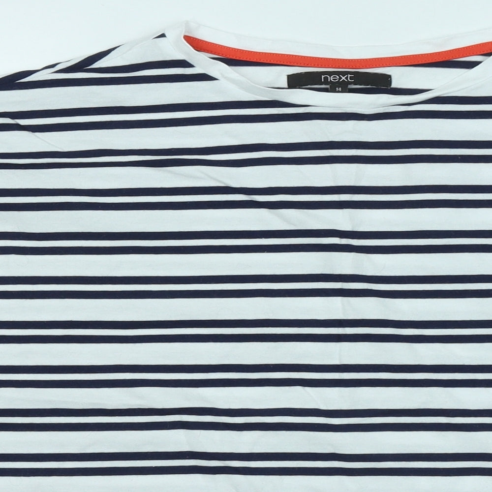 NEXT Womens Blue Striped Cotton Basic T-Shirt Size 14 Round Neck