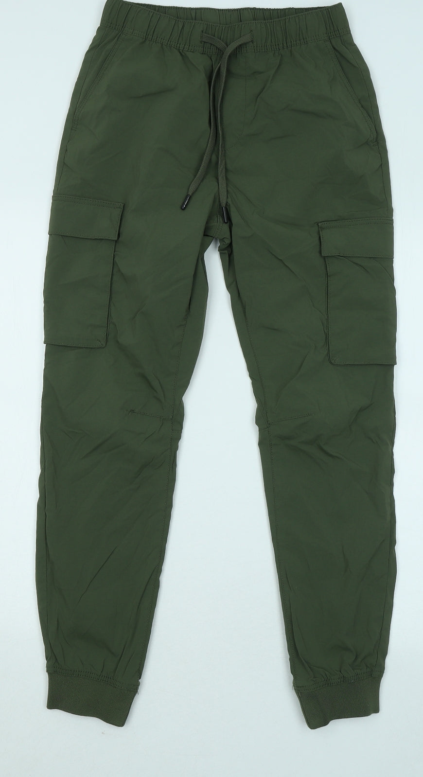 H&M Mens Green Polyimide Cargo Trousers Size XS L27 in Regular Drawstring