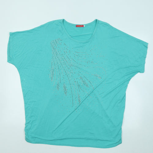 M&H Womens Blue Geometric Cotton Basic T-Shirt Size 3XL Round Neck