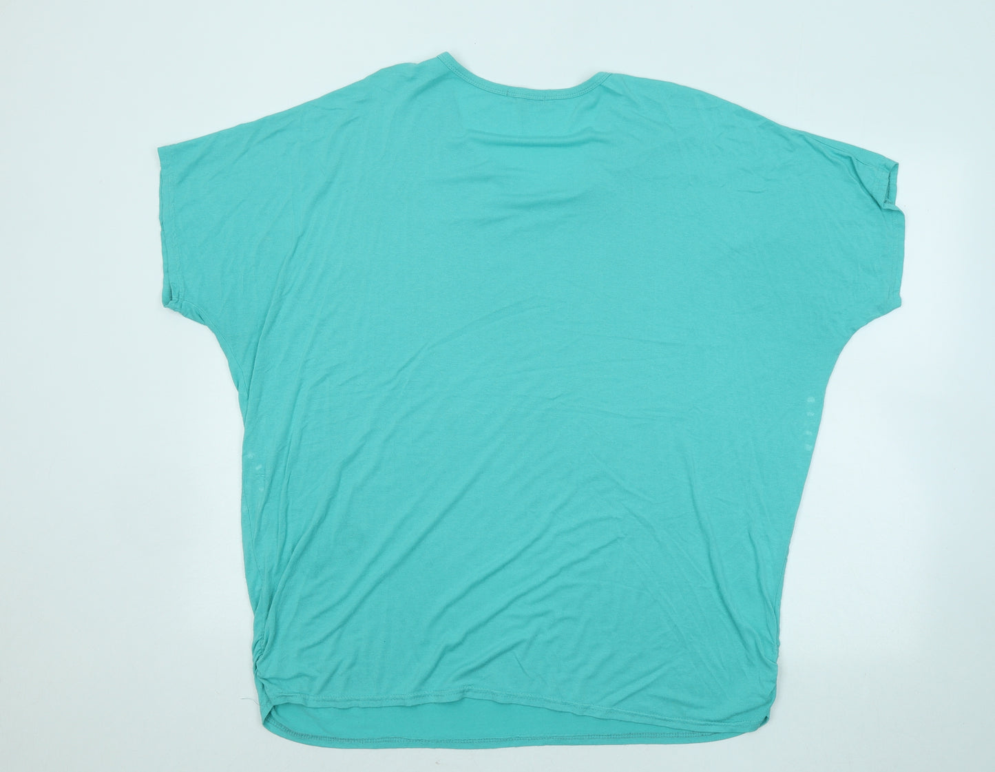 M&H Womens Blue Geometric Cotton Basic T-Shirt Size 3XL Round Neck
