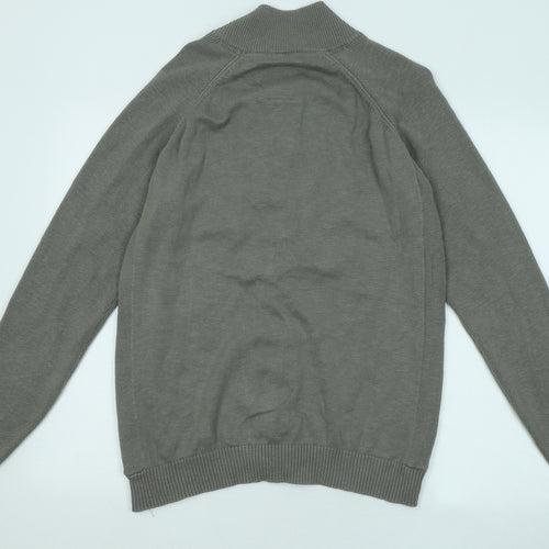 TOM TAILOR Mens Green Mock Neck Cotton Cardigan Jumper Size L