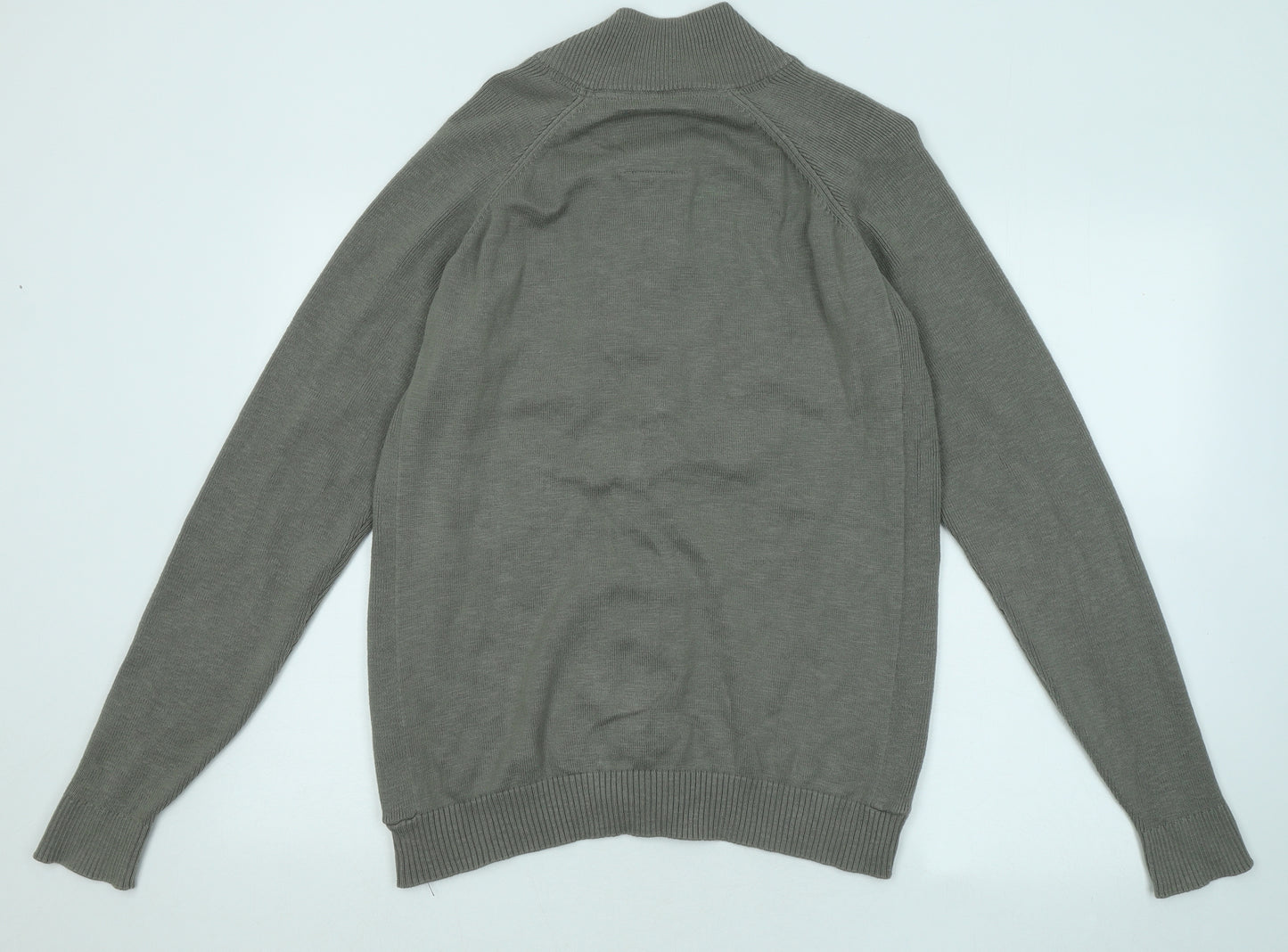 TOM TAILOR Mens Green Mock Neck Cotton Cardigan Jumper Size L