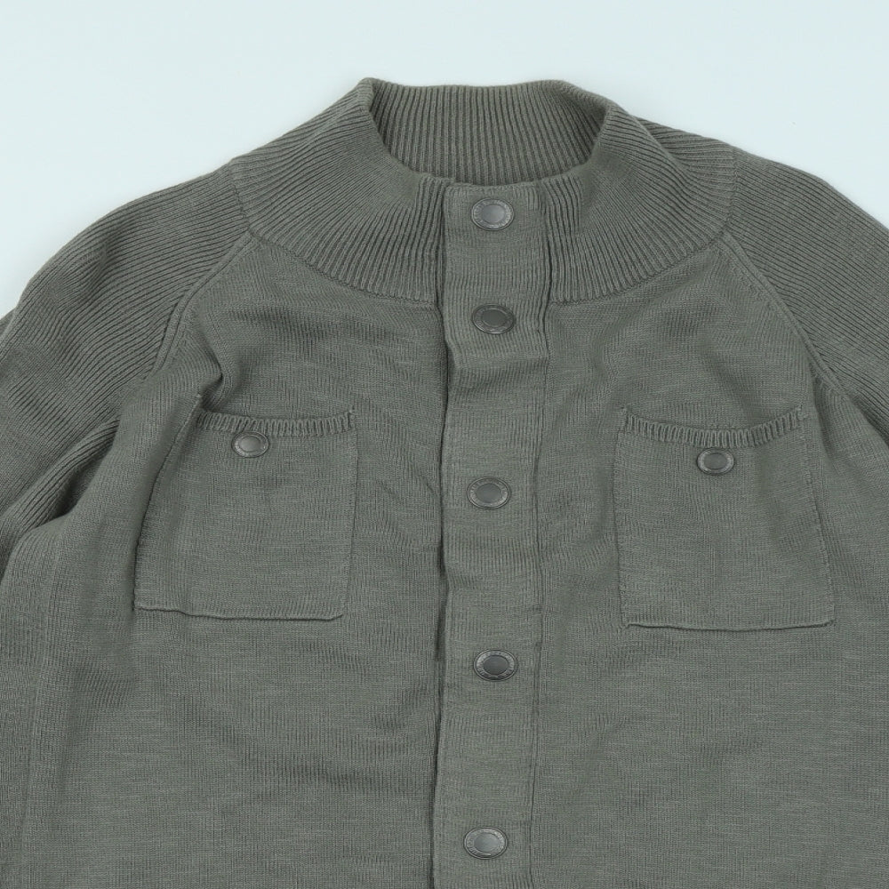 TOM TAILOR Mens Green Mock Neck Cotton Cardigan Jumper Size L