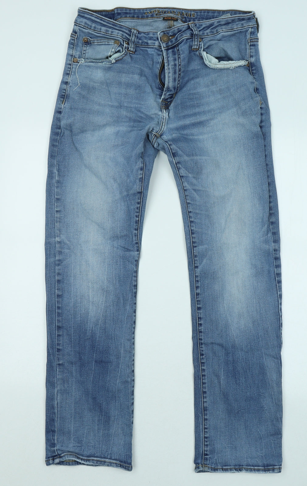 American Eagle Outfitters Mens Blue Cotton Straight Jeans Size 34 in L32 in Regular Zip