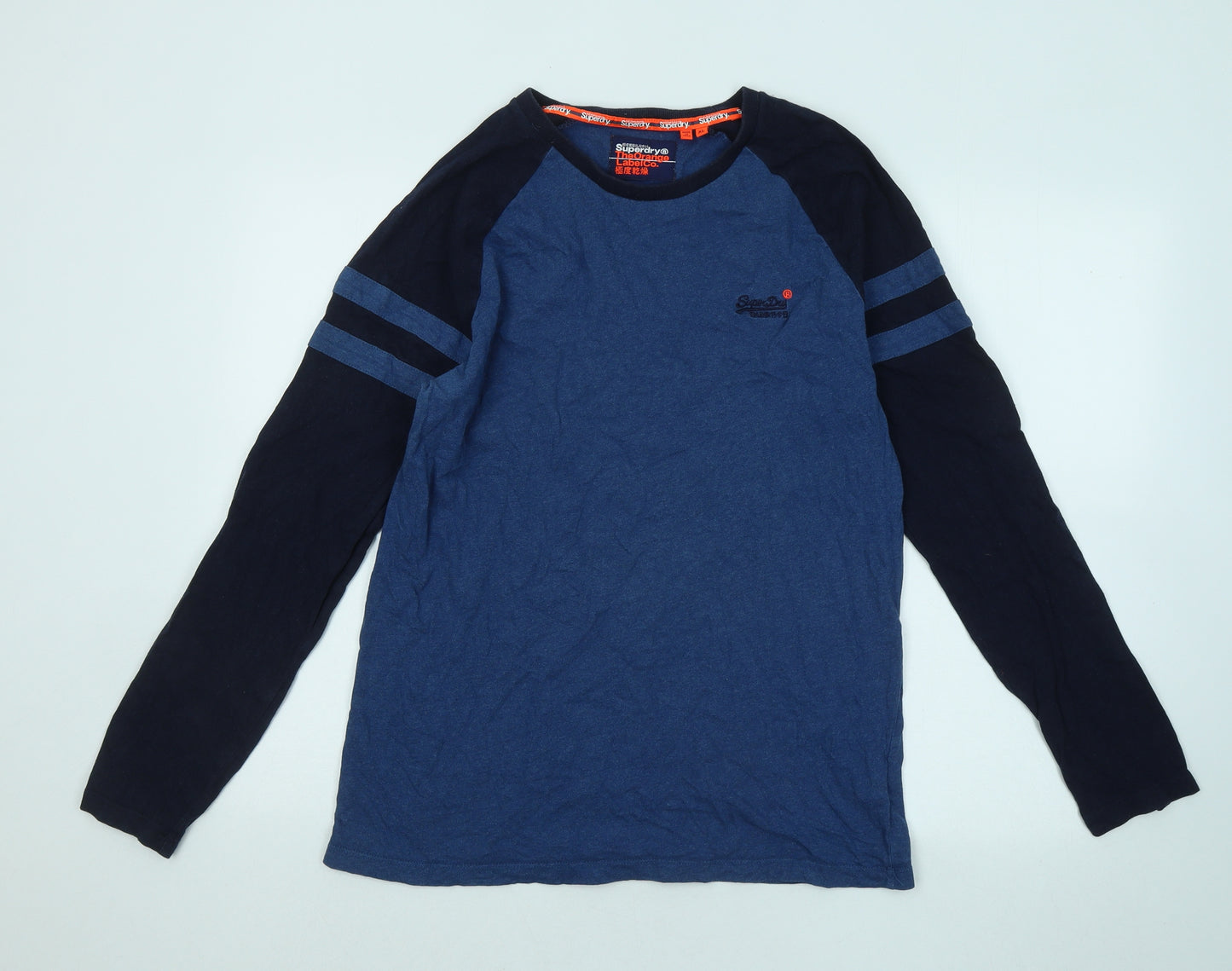 Superdry Mens Blue Cotton T-Shirt Size XL Round Neck - Embroidered