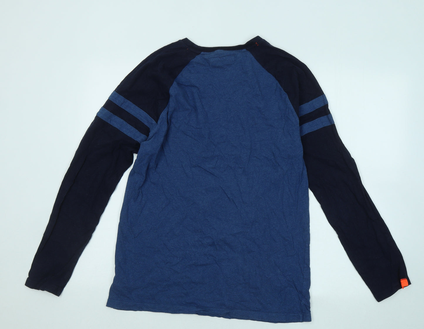 Superdry Mens Blue Cotton T-Shirt Size XL Round Neck - Embroidered