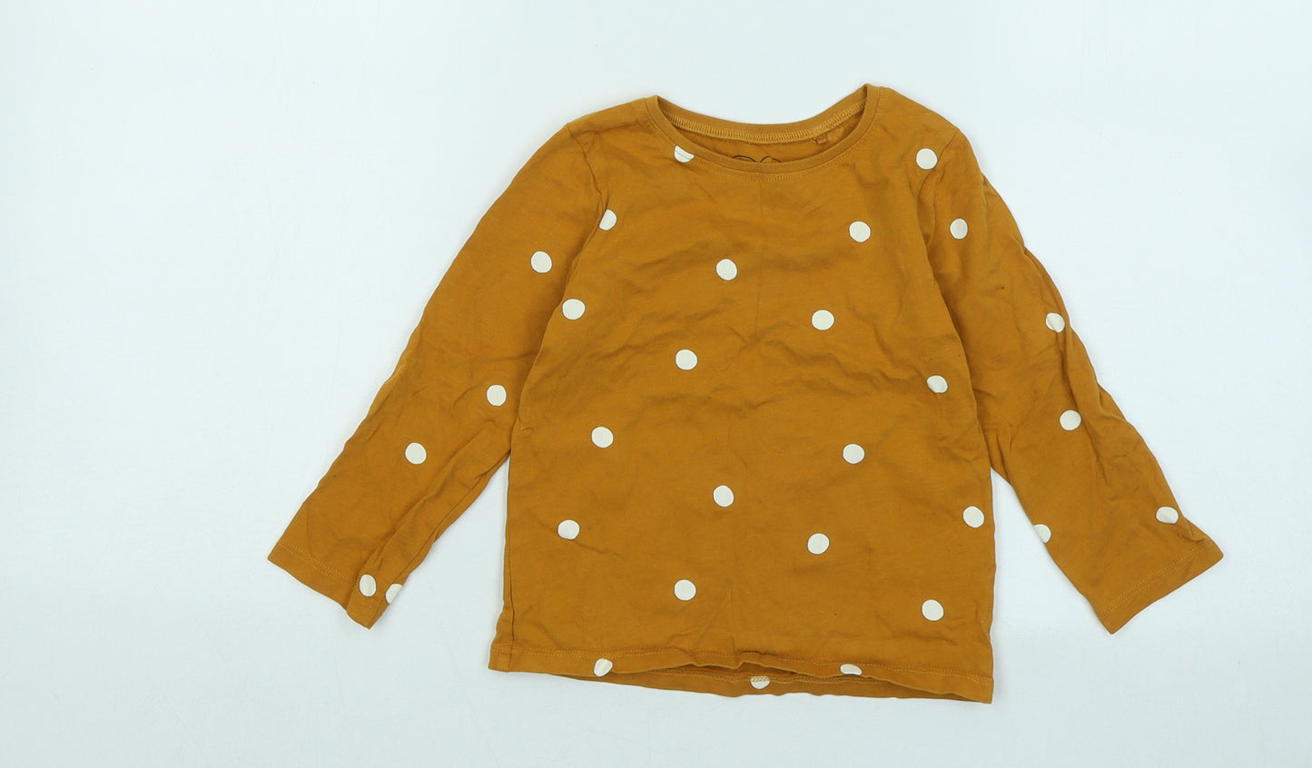 NEXT Girls Orange Polka Dot Cotton Basic T-Shirt Size 2-3 Years Round Neck Pullover