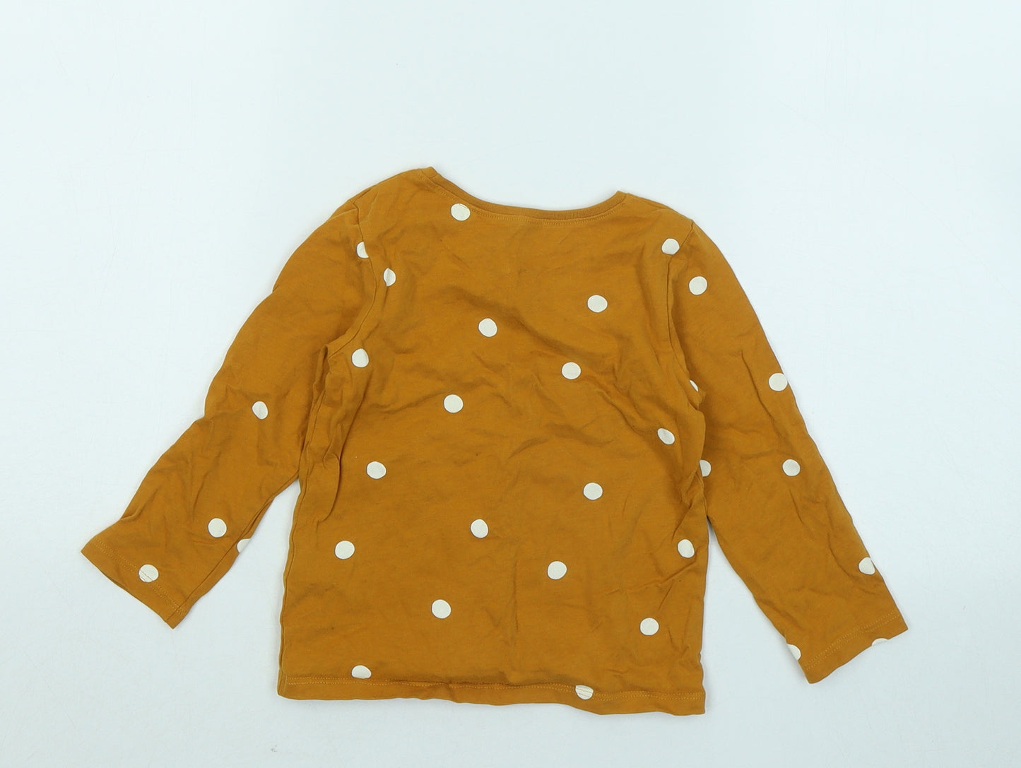 NEXT Girls Orange Polka Dot Cotton Basic T-Shirt Size 2-3 Years Round Neck Pullover