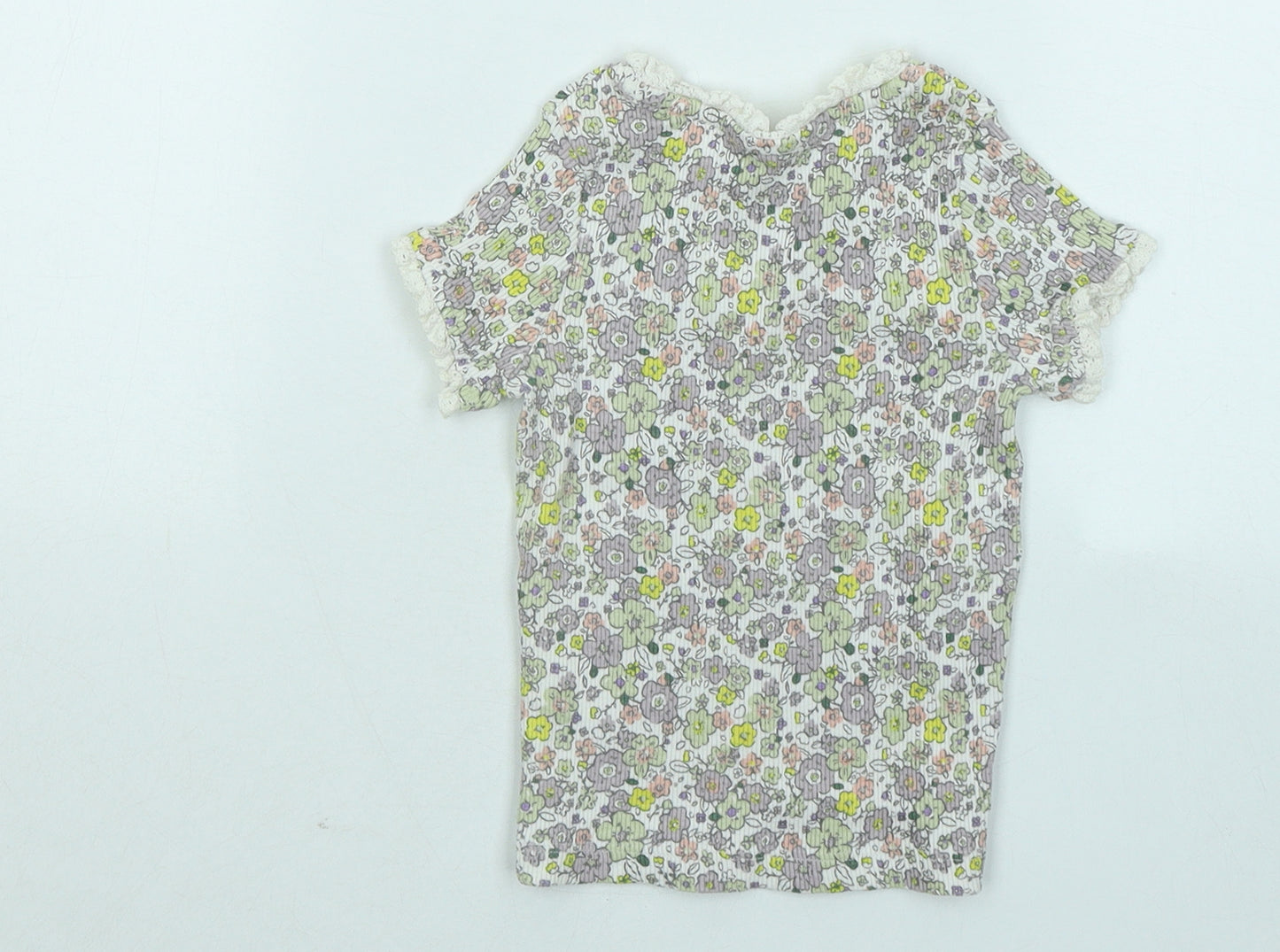 George Girls Multicoloured Floral Cotton Basic T-Shirt Size 2-3 Years Round Neck Pullover