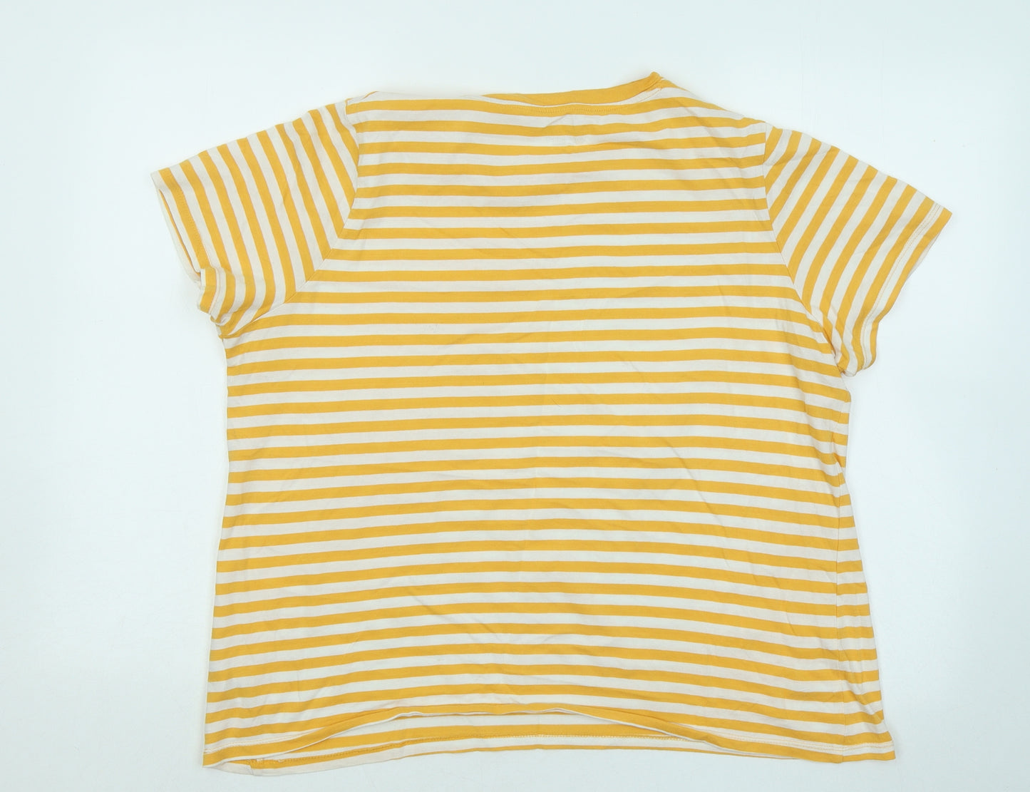 Dunnes Stores Womens Yellow Striped Cotton Basic T-Shirt Size L Round Neck