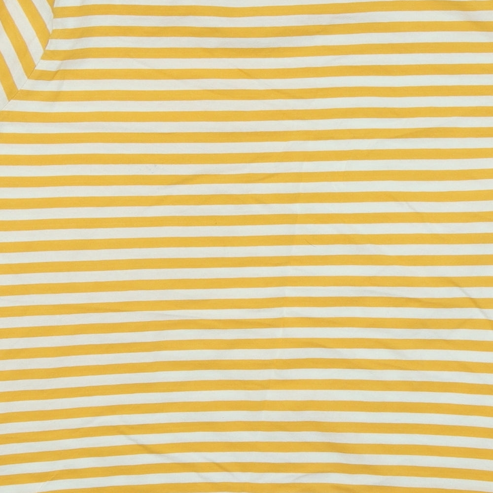 Dunnes Stores Womens Yellow Striped Cotton Basic T-Shirt Size L Round Neck