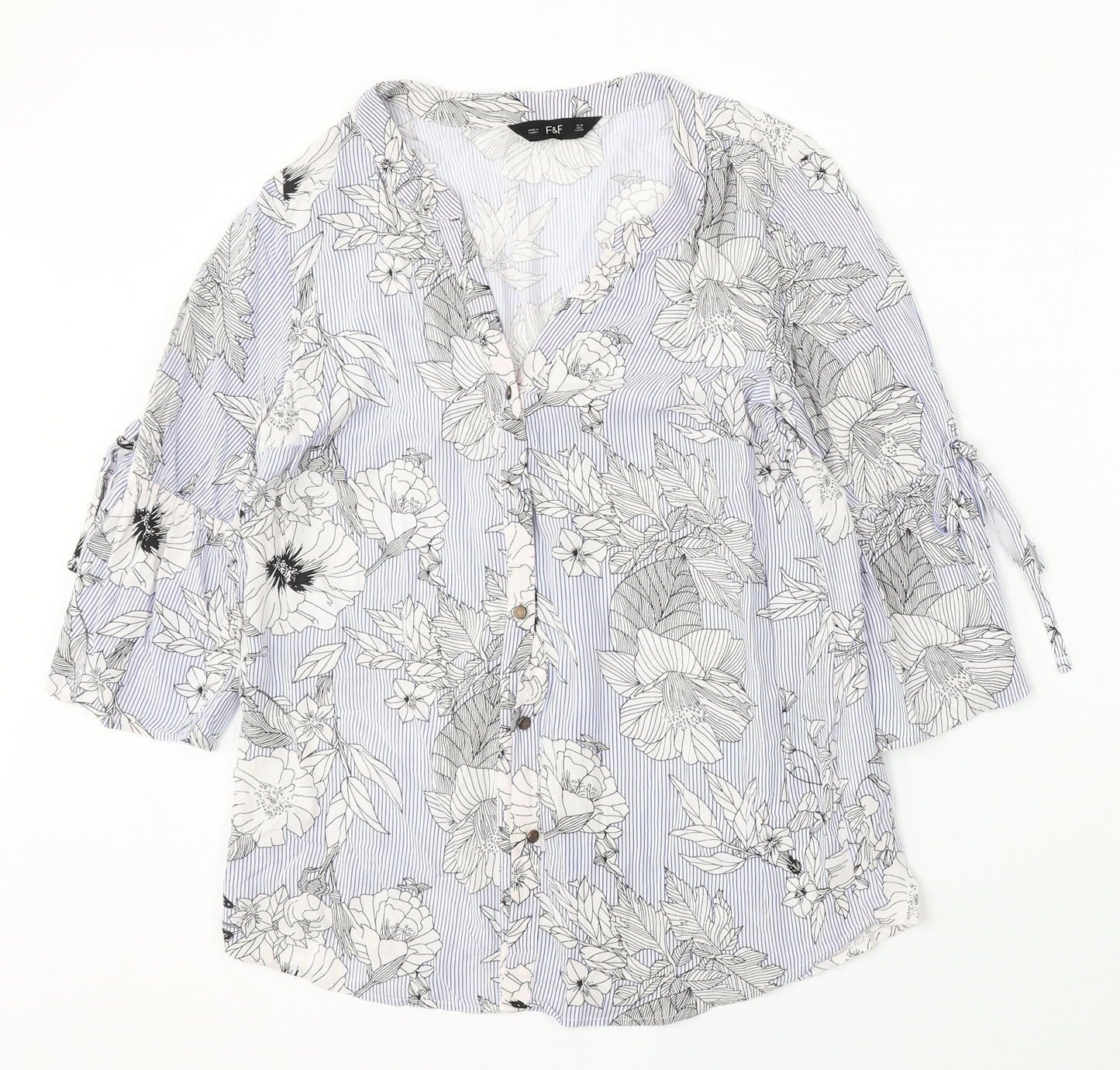F&F Womens Blue Floral Viscose Basic Blouse Size 10 Round Neck