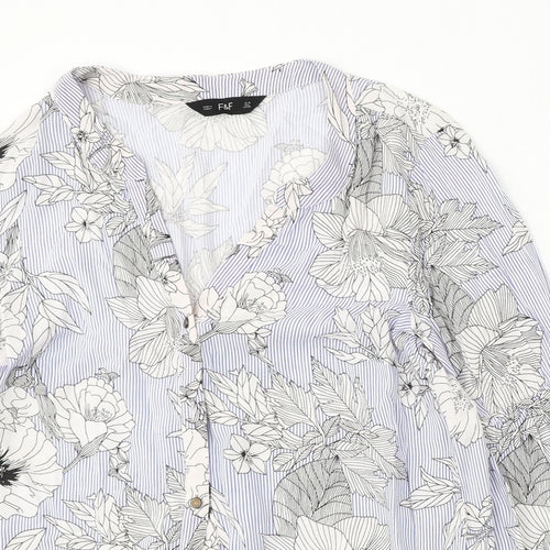 F&F Womens Blue Floral Viscose Basic Blouse Size 10 Round Neck