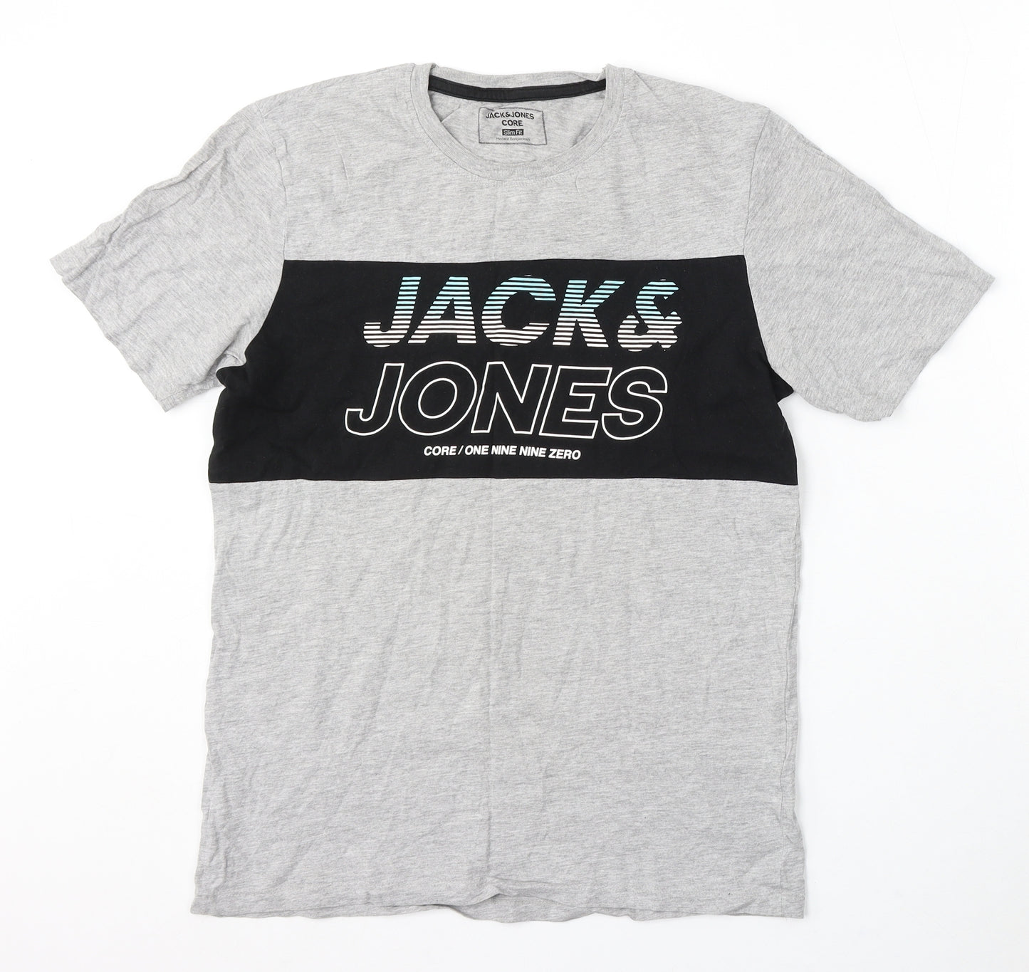 JACK & JONES Mens Grey Cotton T-Shirt Size M Round Neck