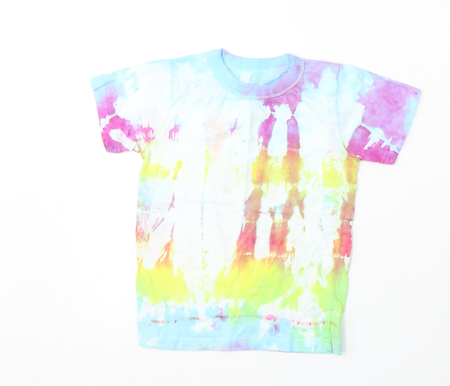 Dunnes Stores Girls Multicoloured Geometric Cotton Basic T-Shirt Size 7-8 Years Round Neck - Tie Dye