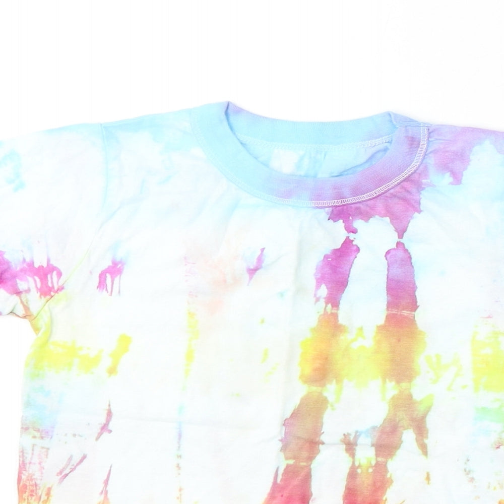 Dunnes Stores Girls Multicoloured Geometric Cotton Basic T-Shirt Size 7-8 Years Round Neck - Tie Dye