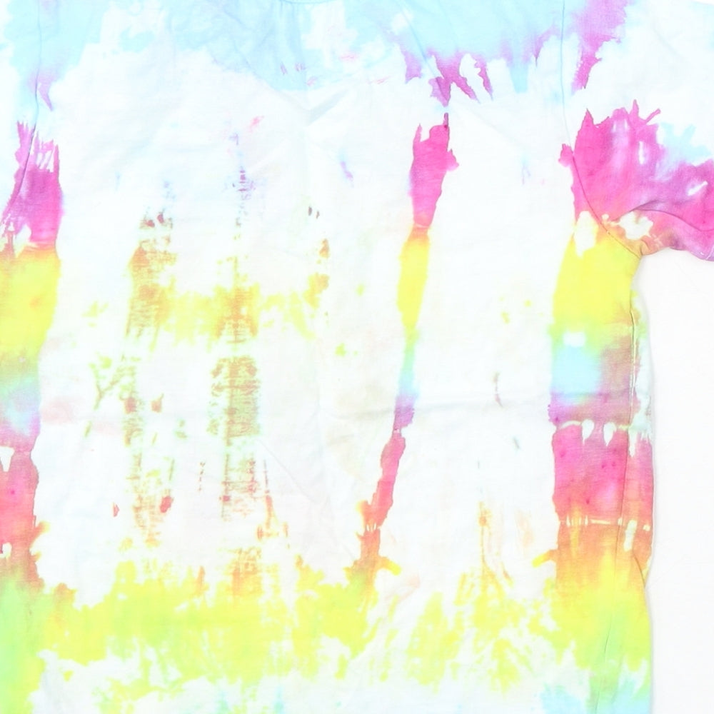 Dunnes Stores Girls Multicoloured Geometric Cotton Basic T-Shirt Size 7-8 Years Round Neck - Tie Dye
