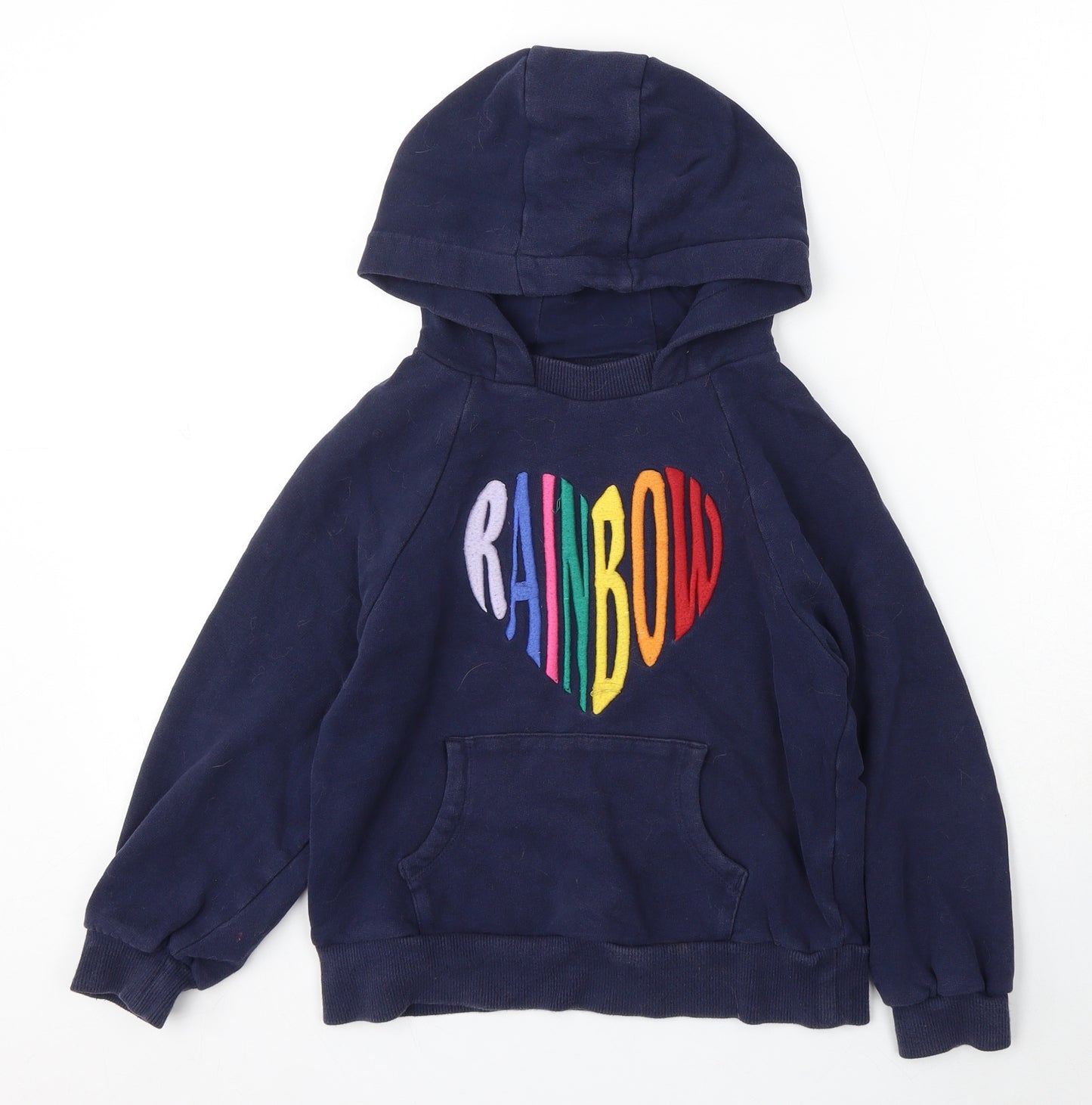 NEXT Girls Blue Cotton Pullover Hoodie Size 9 Years - Rainbow