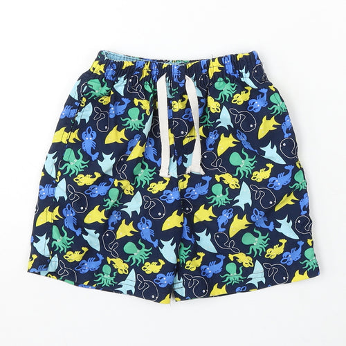 Rebel Boys Blue Geometric Polyester Cropped Trousers Size 18-24 Months Drawstring - Shorts