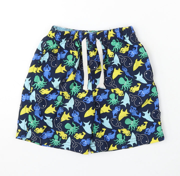 Rebel Boys Blue Geometric Polyester Cropped Trousers Size 18-24 Months Drawstring - Shorts