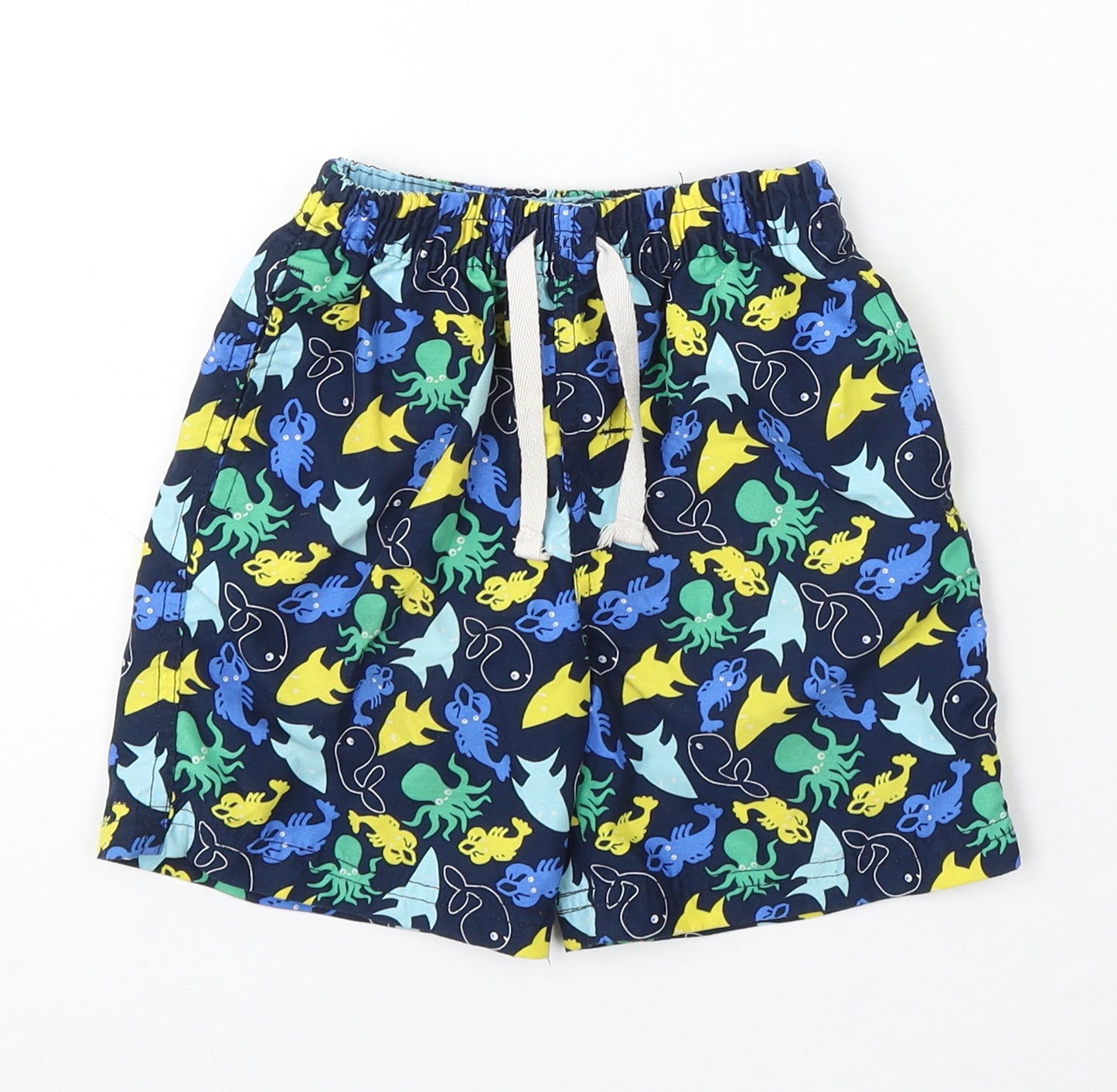 Rebel Boys Blue Geometric Polyester Cropped Trousers Size 18-24 Months Drawstring - Shorts