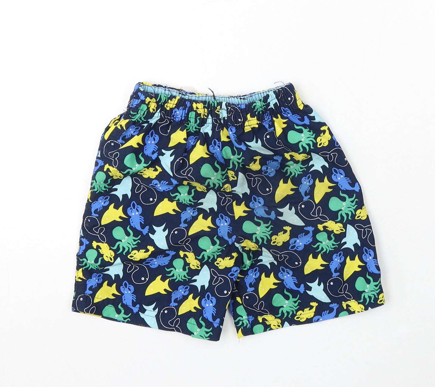 Rebel Boys Blue Geometric Polyester Cropped Trousers Size 18-24 Months Drawstring - Shorts